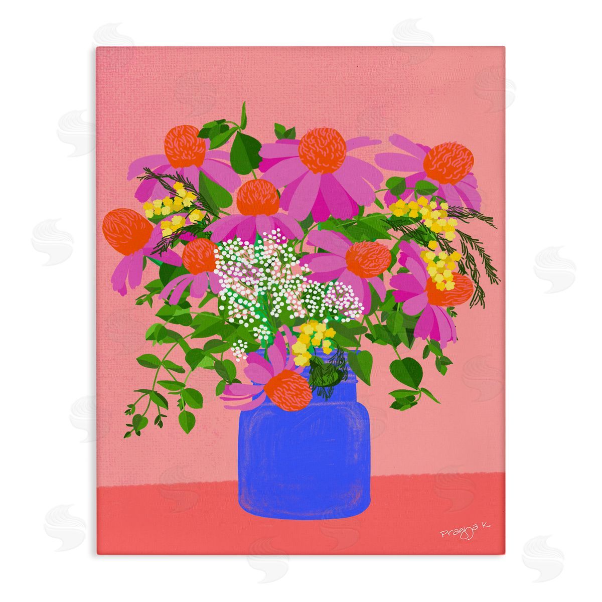 Pragya Kothari Pink Country Daisies Canvas Wall Art
