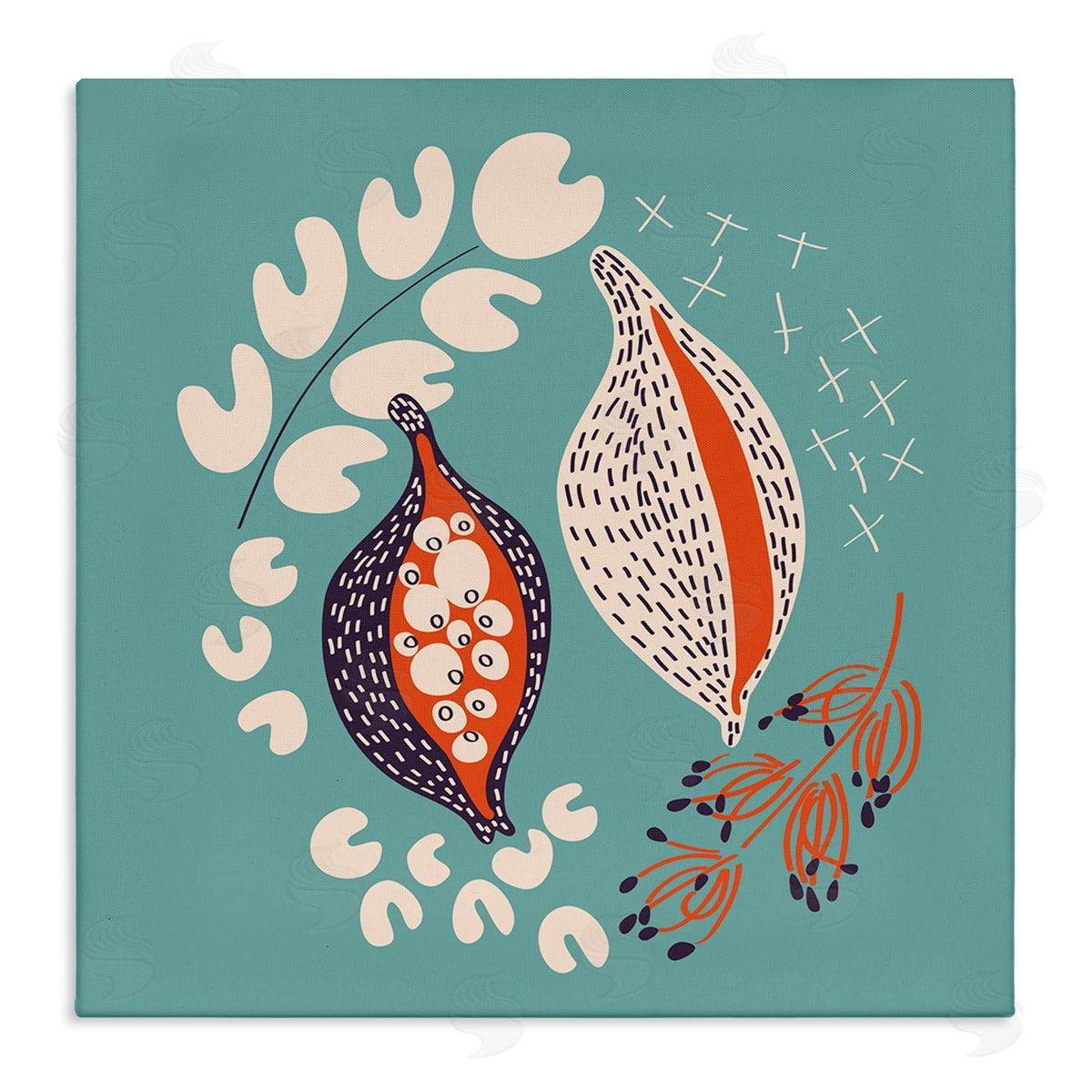Pragya Kothari Botanical Seeds on Blue Canvas Wall Art