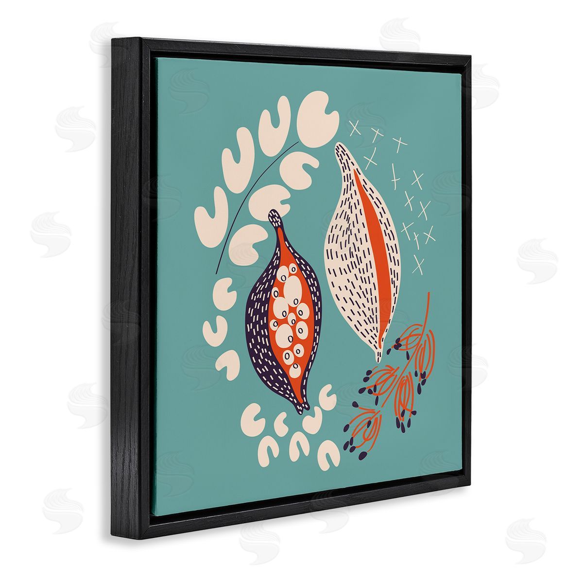 Pragya Kothari Botanical Seeds on Blue Black Floater Frame Canvas Artside_