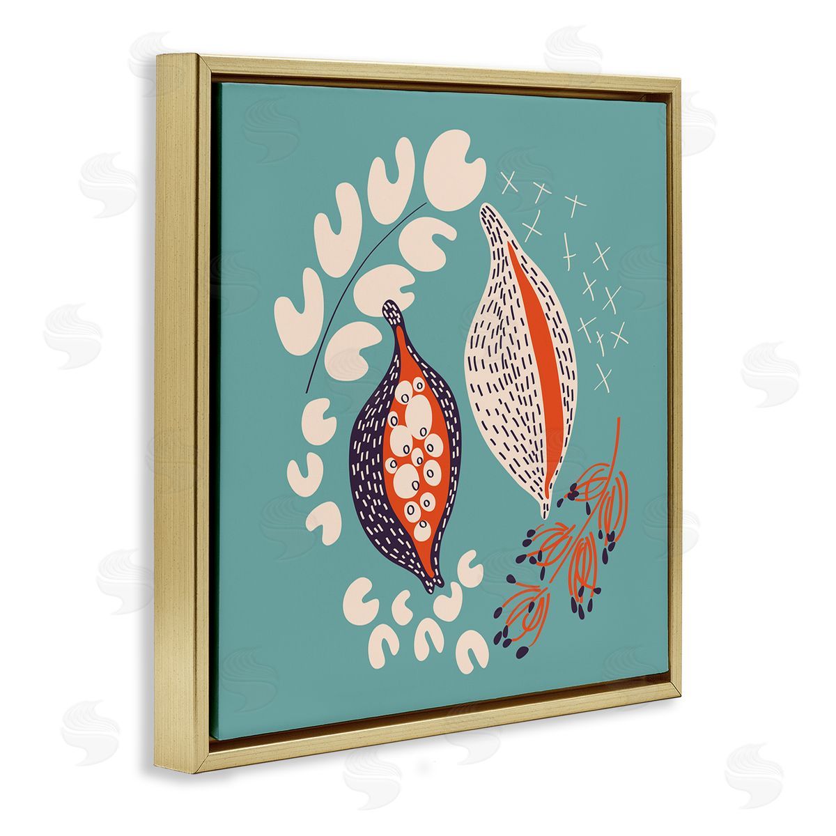 Pragya Kothari Botanical Seeds on Blue Gold Floater Frame Canvas Artside_