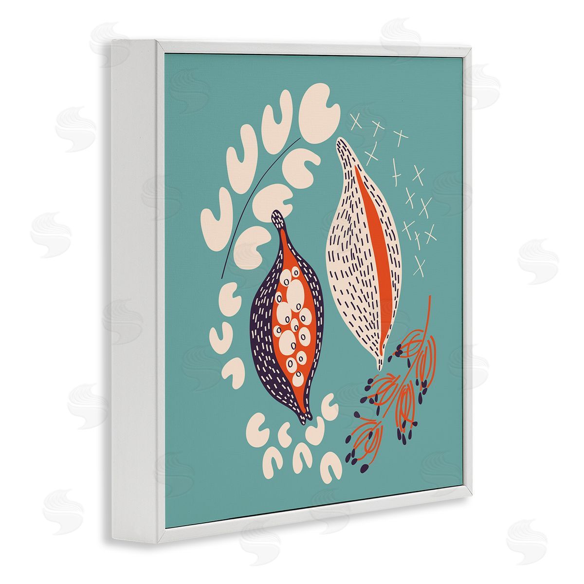 Pragya Kothari Botanical Seeds on Blue White Framed Giclee Wall Artside_