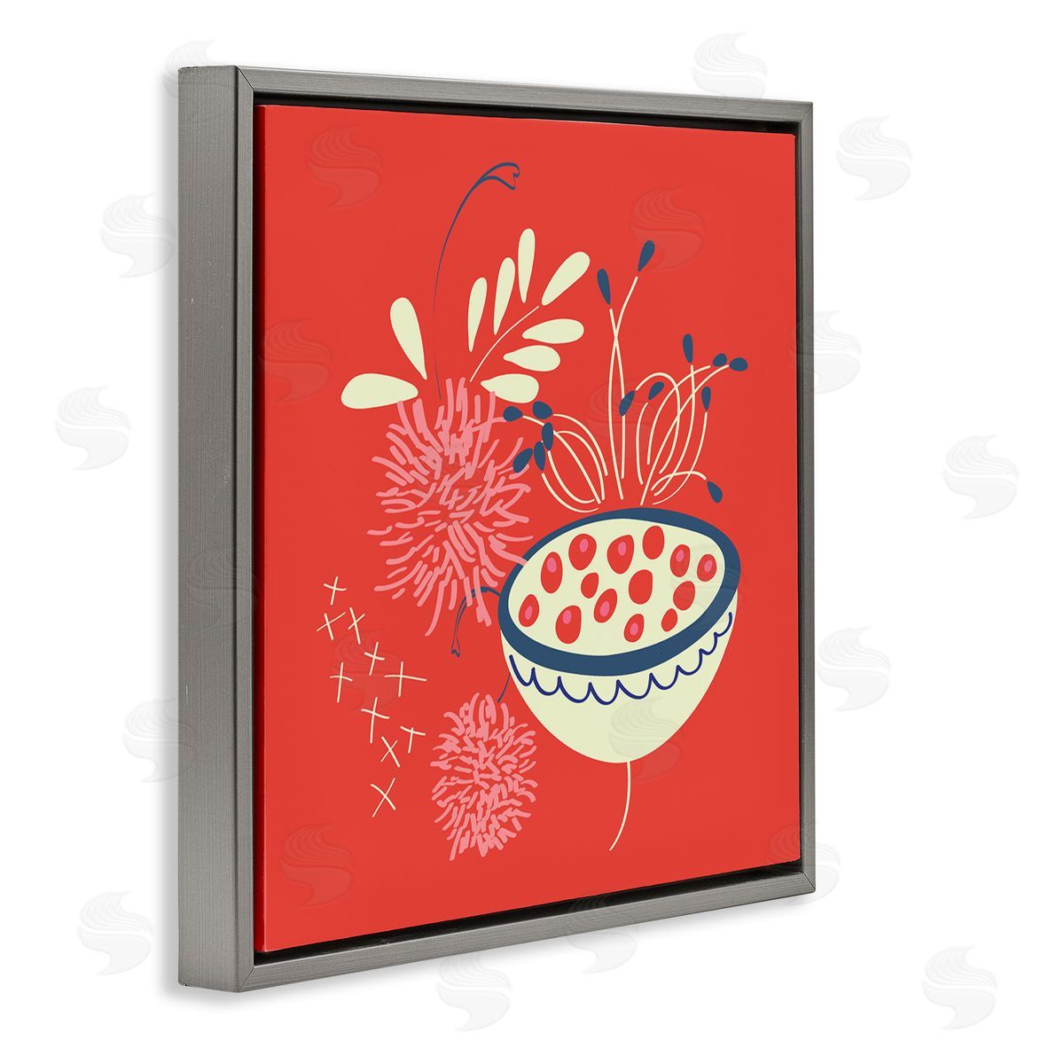 Pragya Kothari Red Botanical Seeds Gray Floater Frame Canvas Artside_