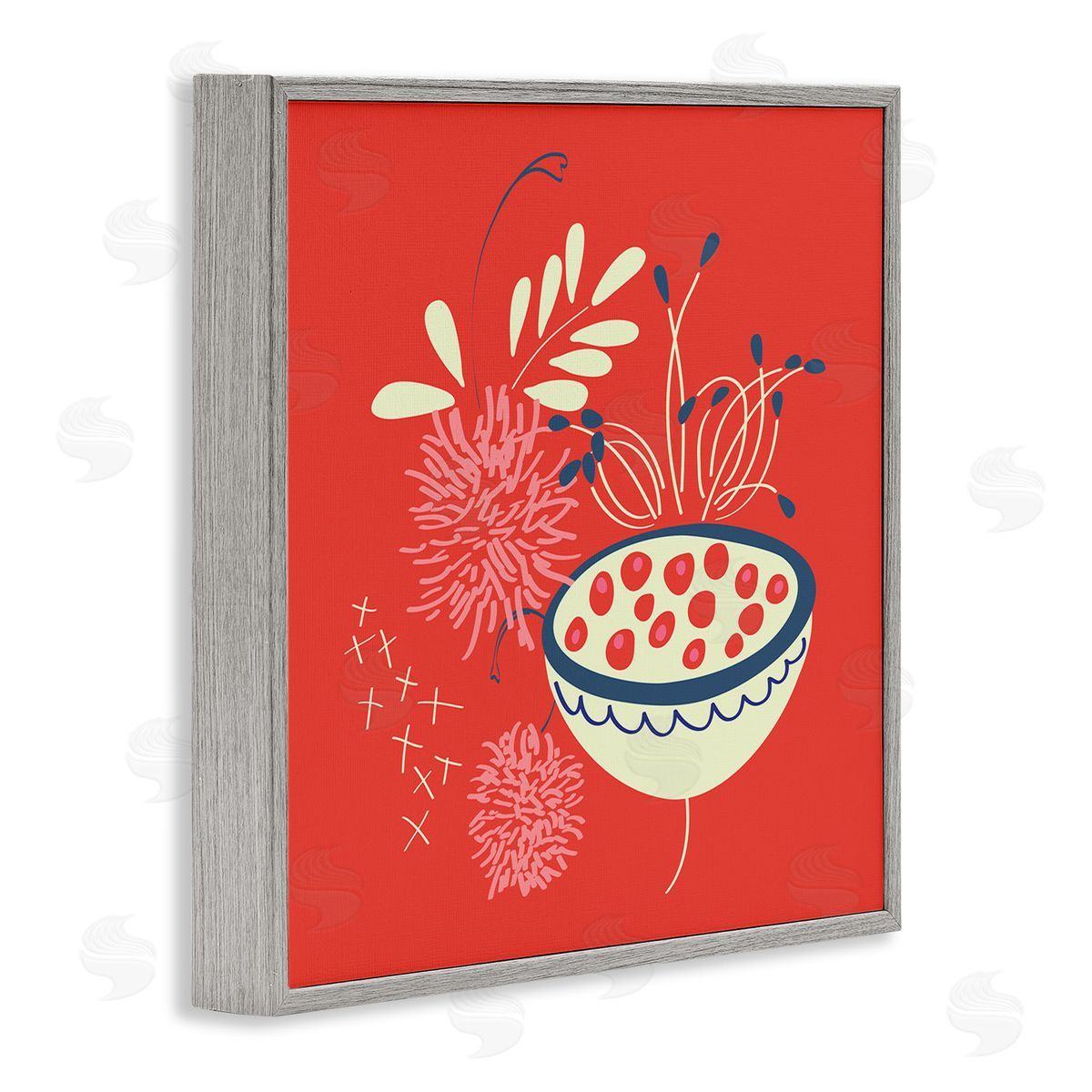 Pragya Kothari Red Botanical Seeds Gray Framed Giclee Wall Artside_
