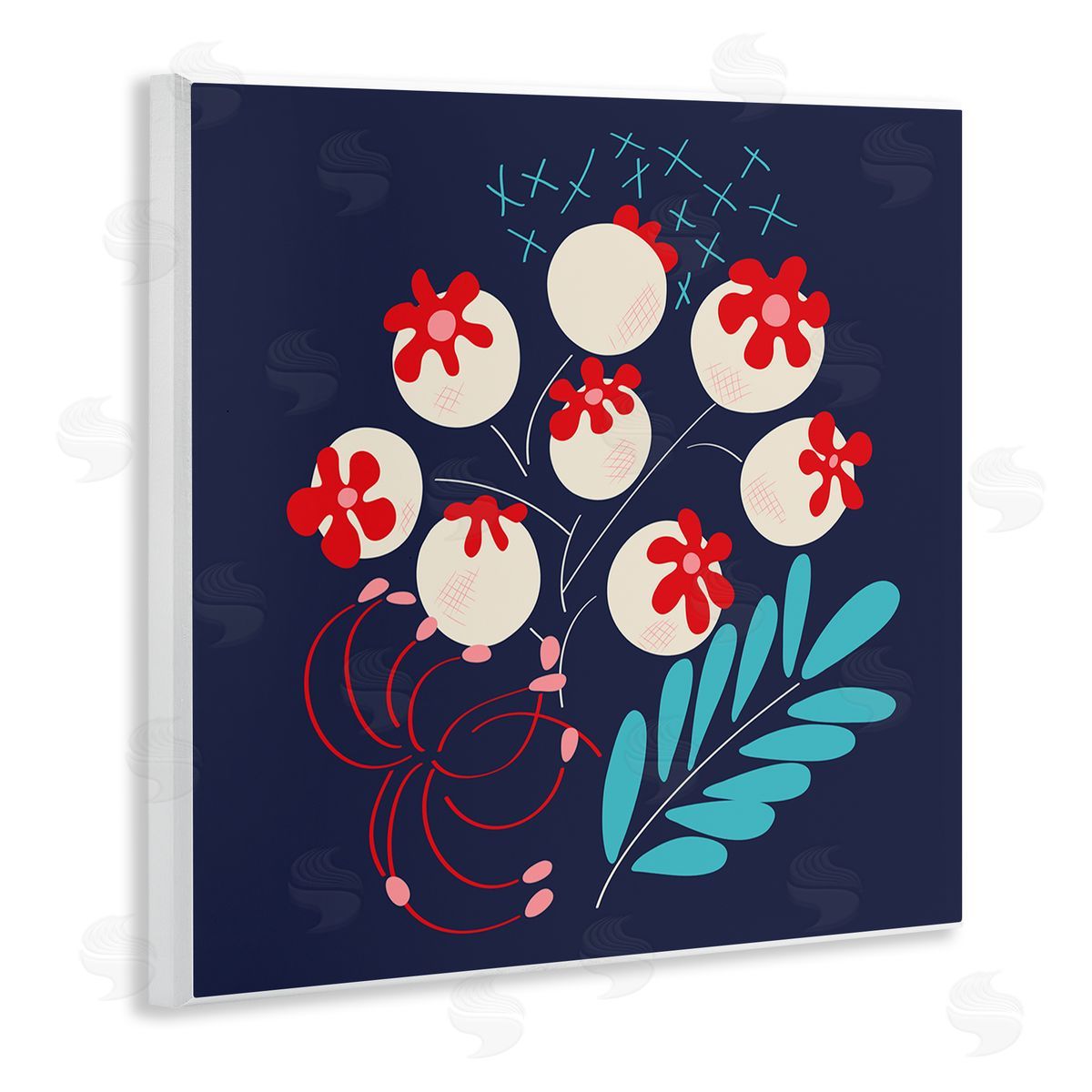 Pragya Kothari Modern Botanicals on Blue Wall Plaque Artside_