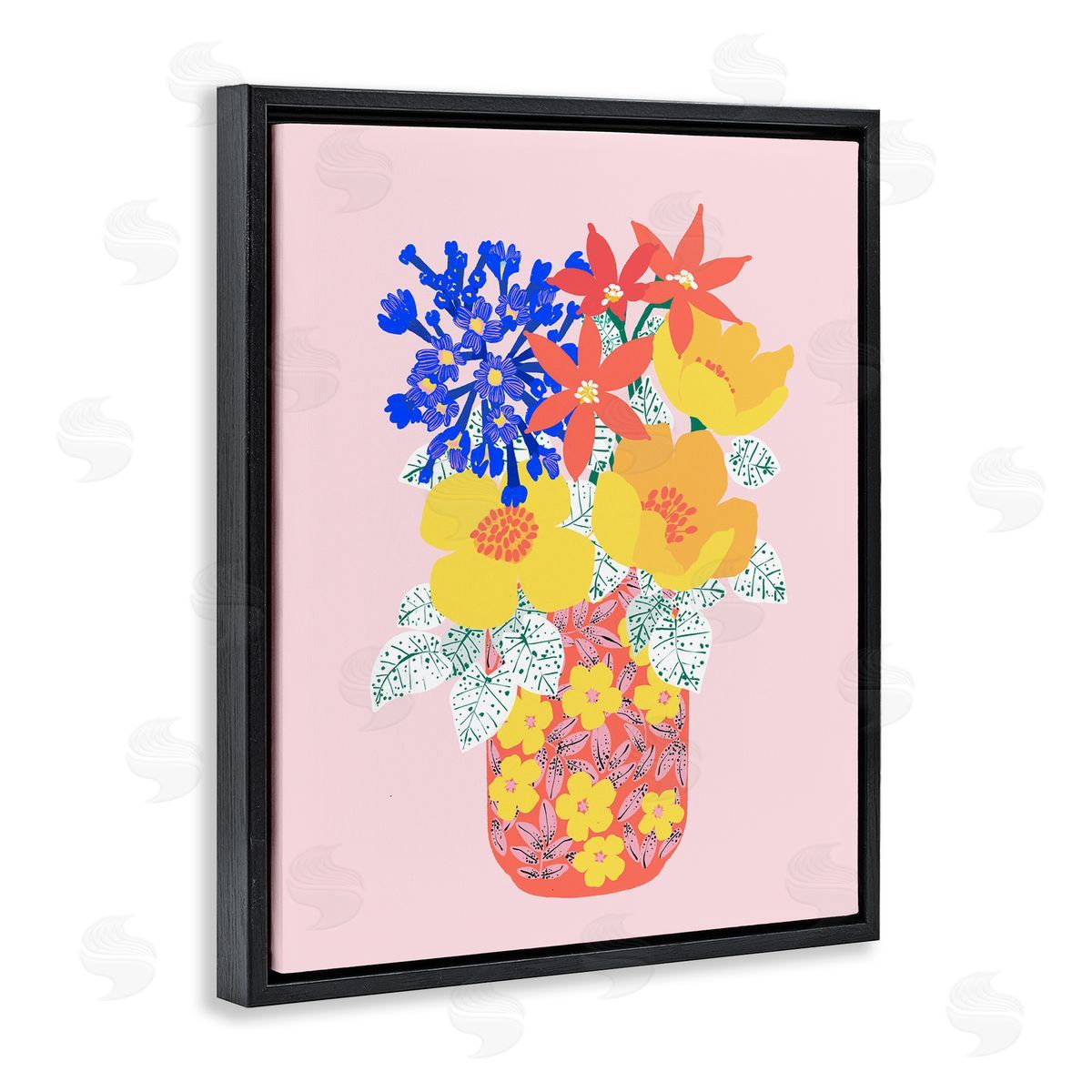 Pragya Kothari Modern Patterned Flowers Black Floater Frame Canvas Artside_