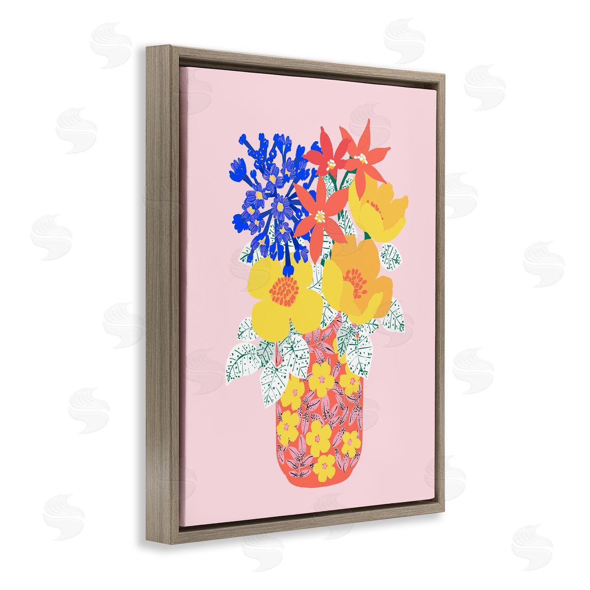 Pragya Kothari Modern Patterned Flowers Brown Floater Frame Canvas Artside_