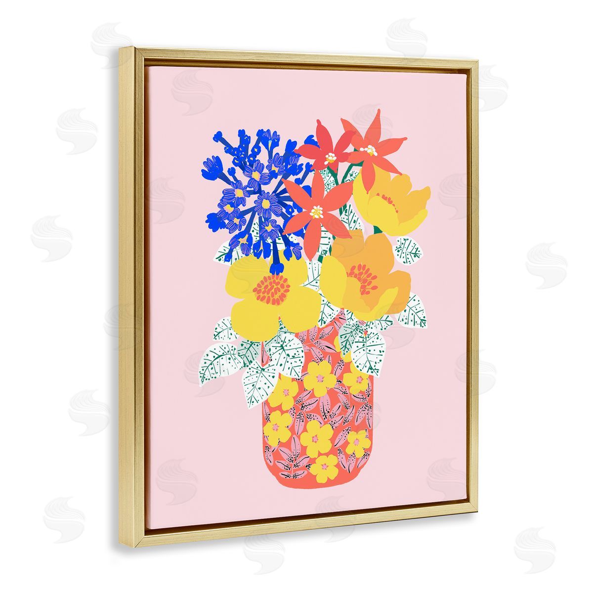 Pragya Kothari Modern Patterned Flowers Gold Floater Frame Canvas Artside_