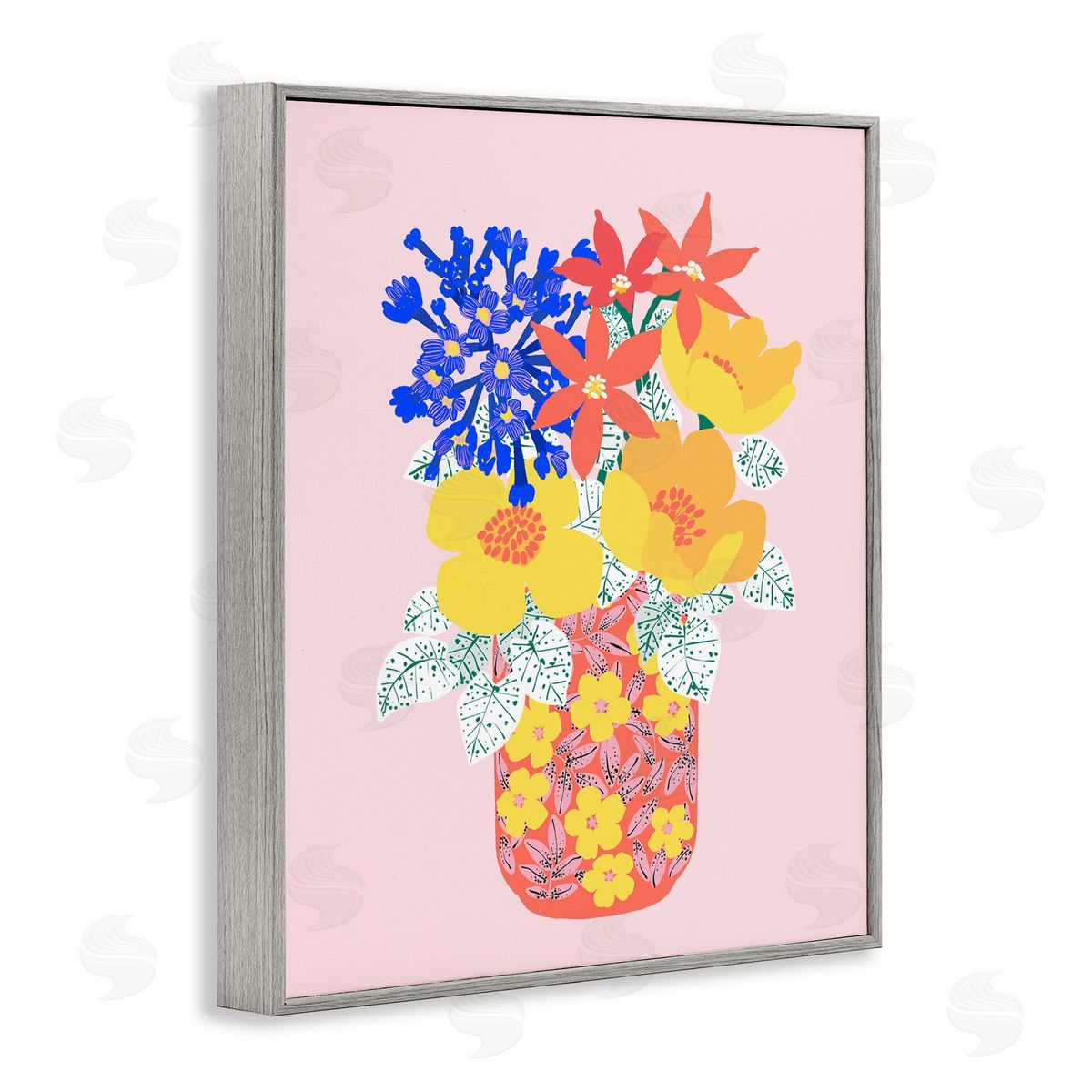 Pragya Kothari Modern Patterned Flowers Gray Framed Giclee Wall Artside_