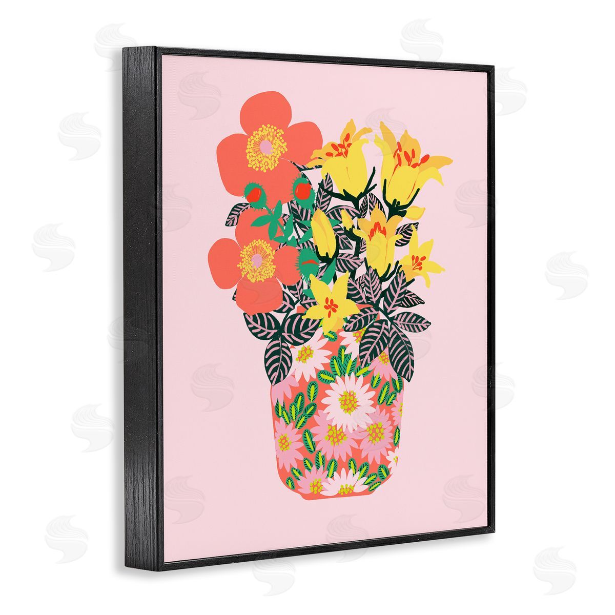 Pragya Kothari Pink Modern Bouquet Black Framed Giclee Wall Artside_