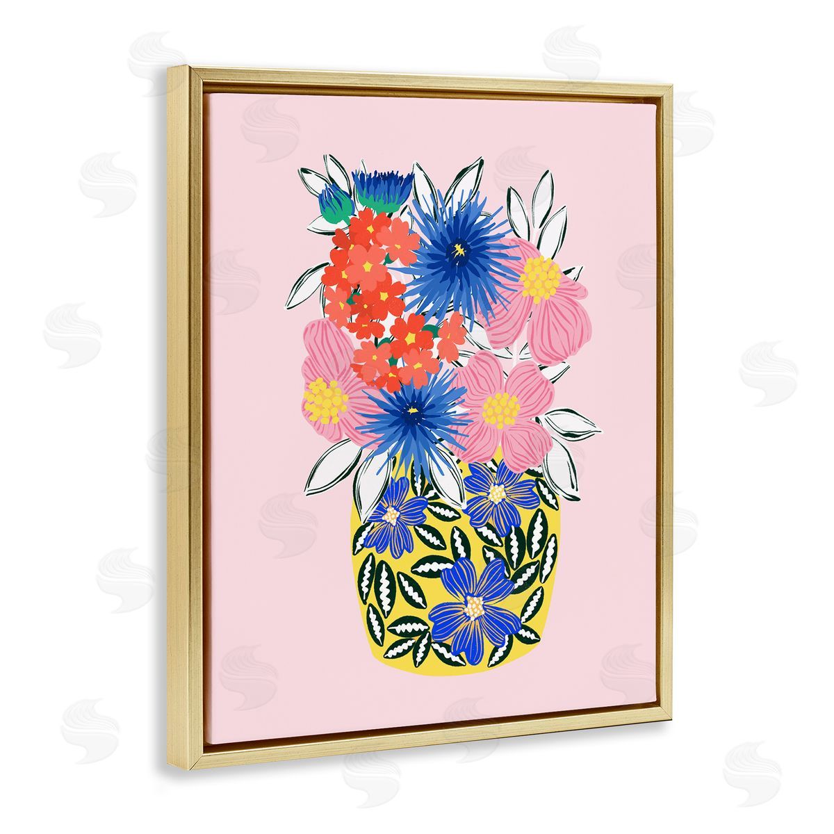Pragya Kothari Patterned Bouquet Vase Gold Floater Frame Canvas Artside_