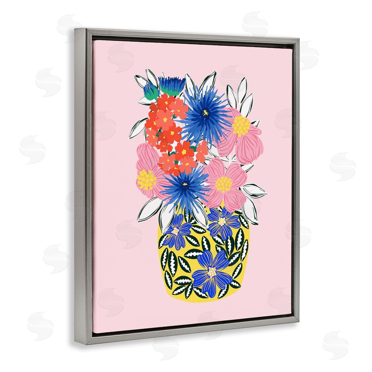 Pragya Kothari Patterned Bouquet Vase Gray Floater Frame Canvas Artside_