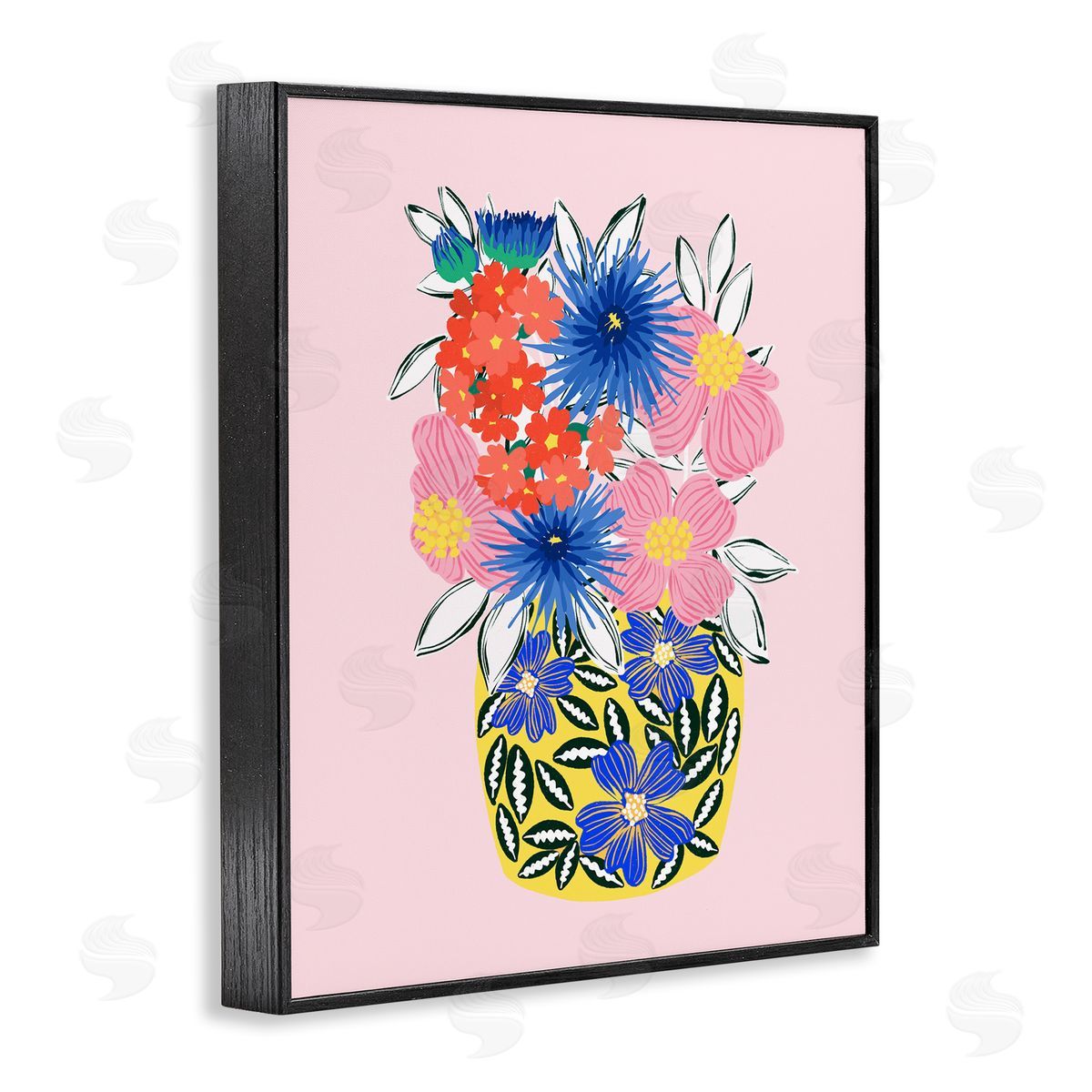 Pragya Kothari Patterned Bouquet Vase Black Framed Giclee Wall Artside_