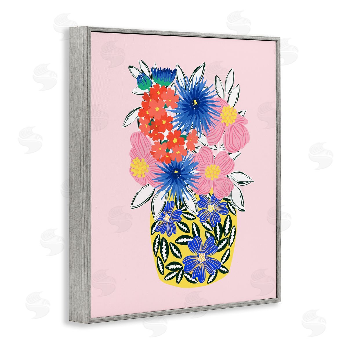 Pragya Kothari Patterned Bouquet Vase Gray Framed Giclee Wall Artside_