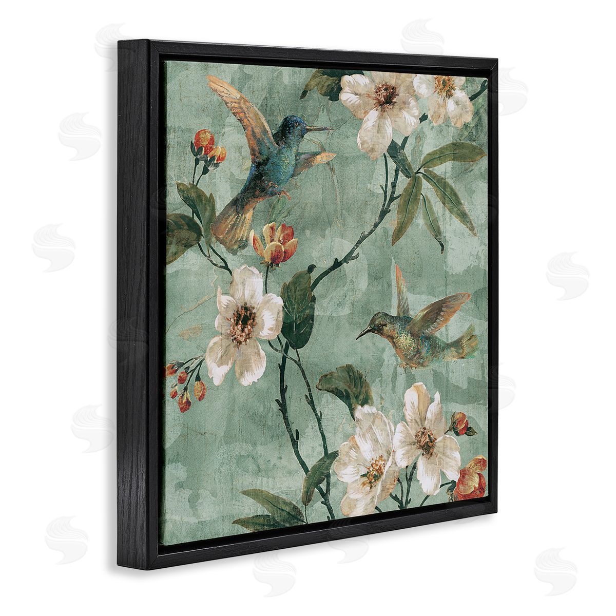 Reneé Campbell Apple Blossoms & Birds Black Floater Frame Canvas Artside_