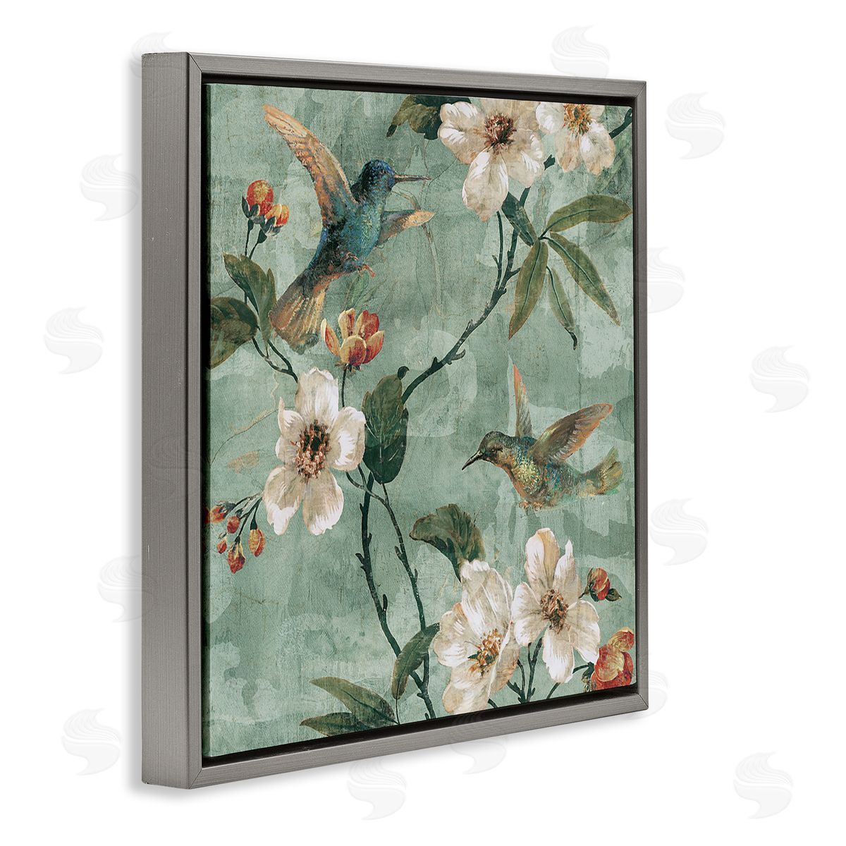 Reneé Campbell Apple Blossoms & Birds Gray Floater Frame Canvas Artside_