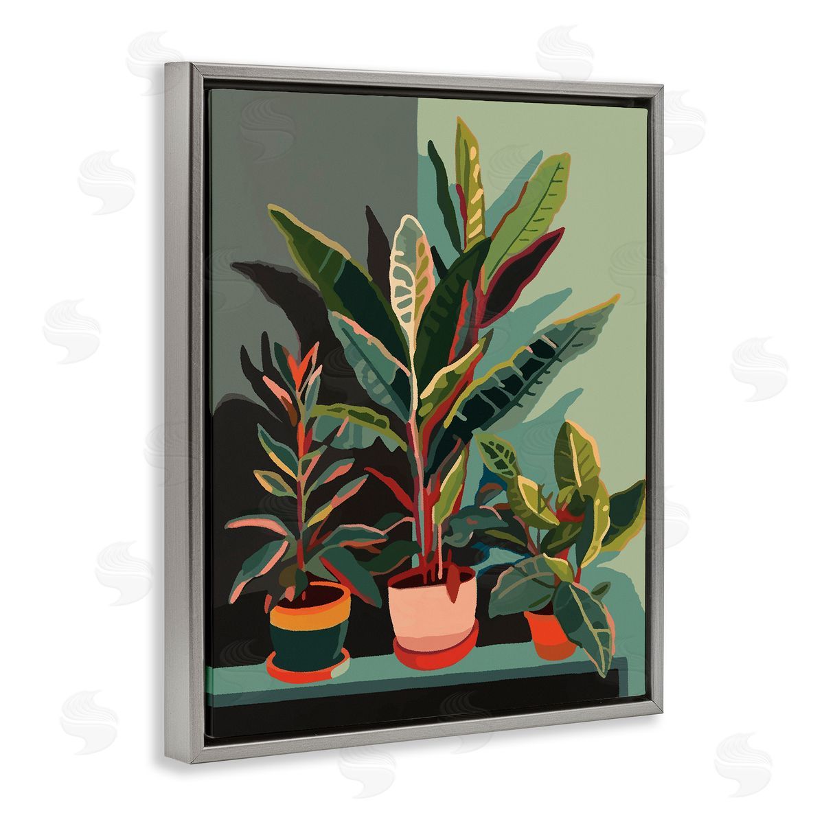 Ziwei Li Modern Potted Plants Gray Floater Frame Canvas Artside_