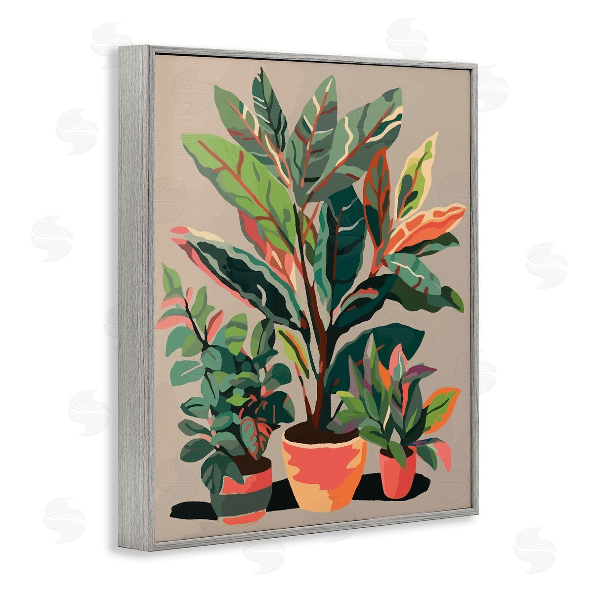 Ziwei Li Abstract Potted Plants Gray Framed Giclee Wall Artside_