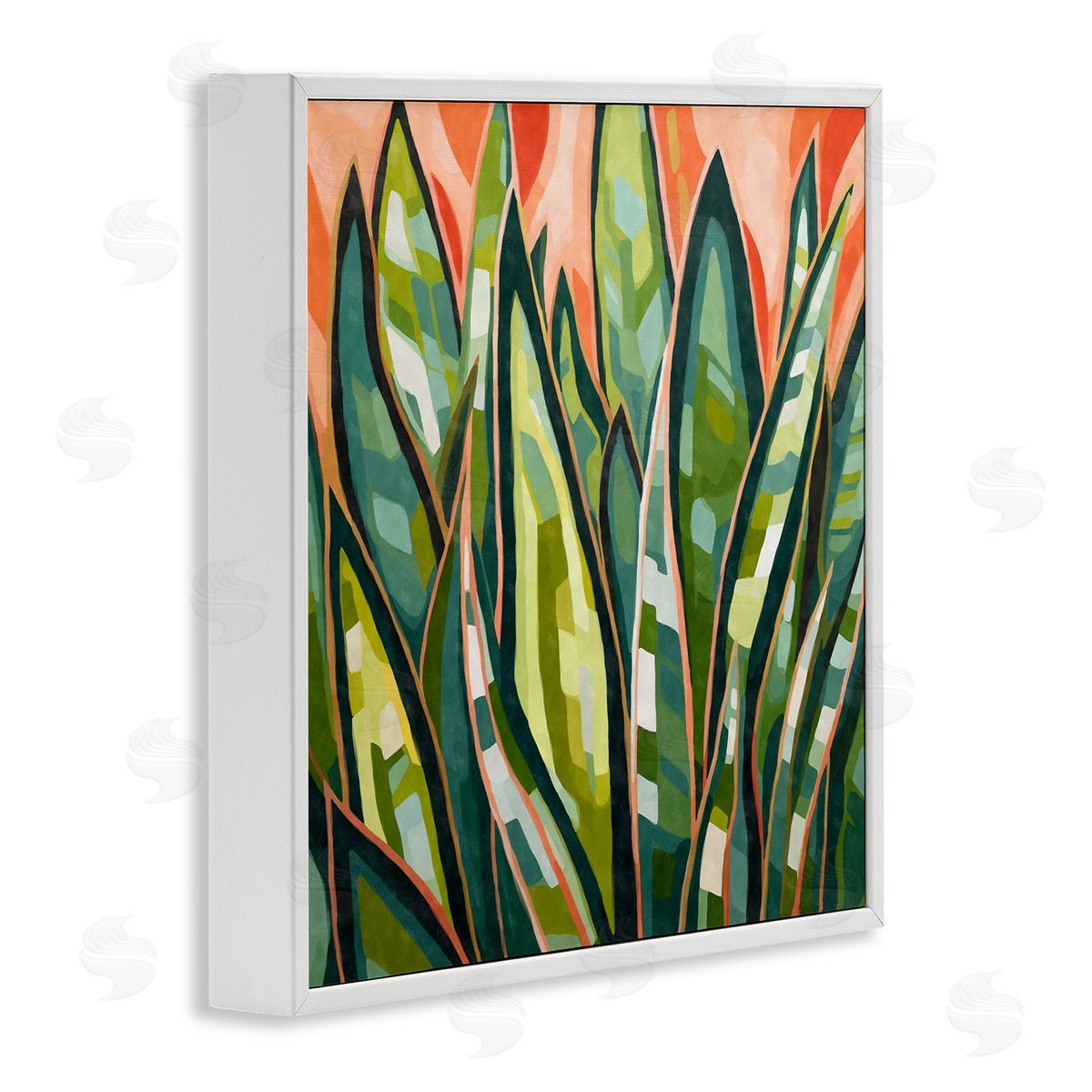 Ziwei Li Abstract Tropical Leaves White Framed Giclee Wall Artside_