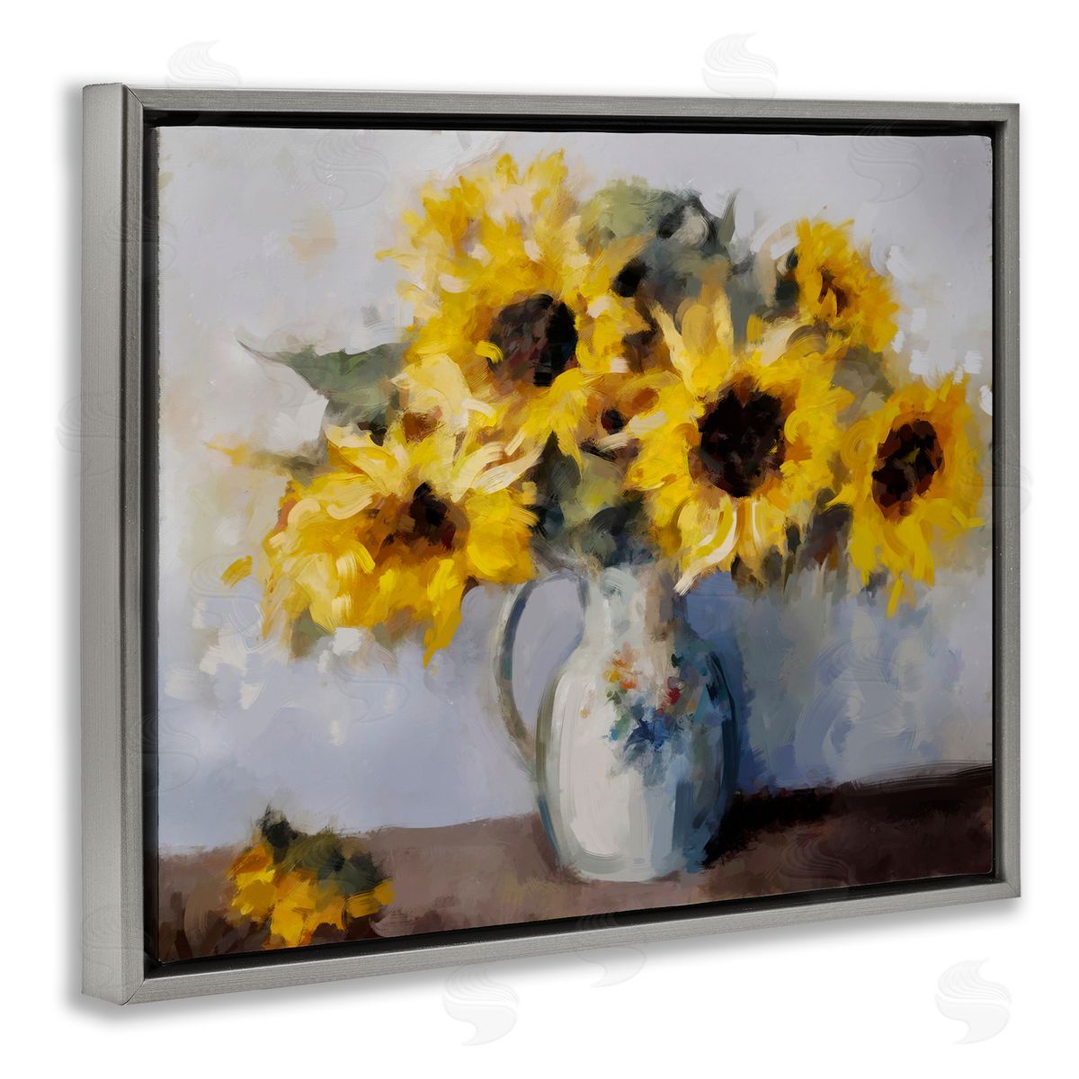Ziwei Li Traditional Sunflower Bouquet Gray Floater Frame Canvas Artside_