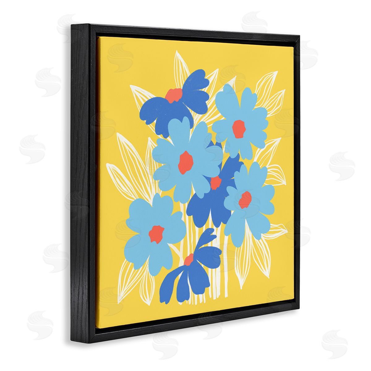 Pragya Kothari Yellow & Blue Florals Black Floater Frame Canvas Artside_