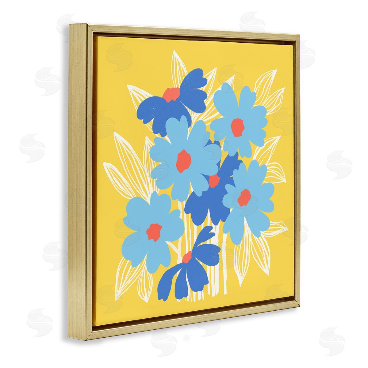 Pragya Kothari Yellow & Blue Florals Gold Floater Frame Canvas Artside_