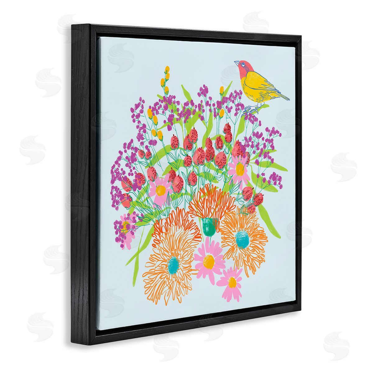 Pragya Kothari Summer Bird & Florals Black Floater Frame Canvas Artside_