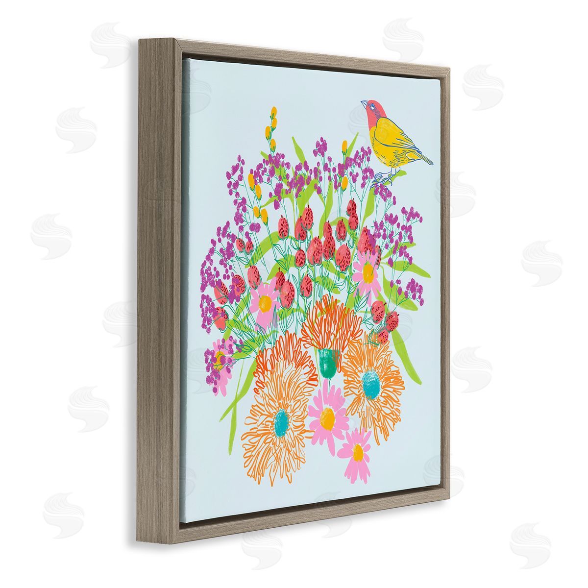 Pragya Kothari Summer Bird & Florals Brown Floater Frame Canvas Artside_