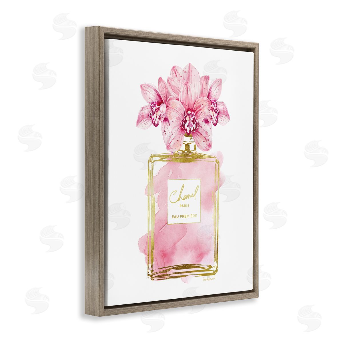 Amanda Greenwood Pink Glam Floral Perfume Brown Floater Frame Canvas Artside_