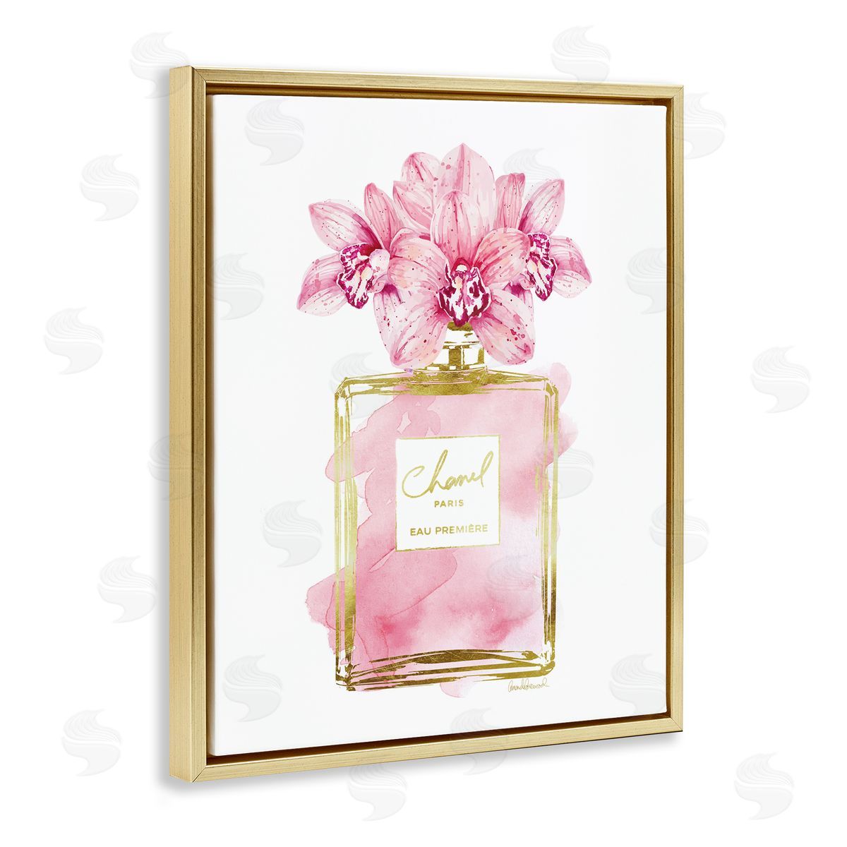 Amanda Greenwood Pink Glam Floral Perfume Gold Floater Frame Canvas Artside_