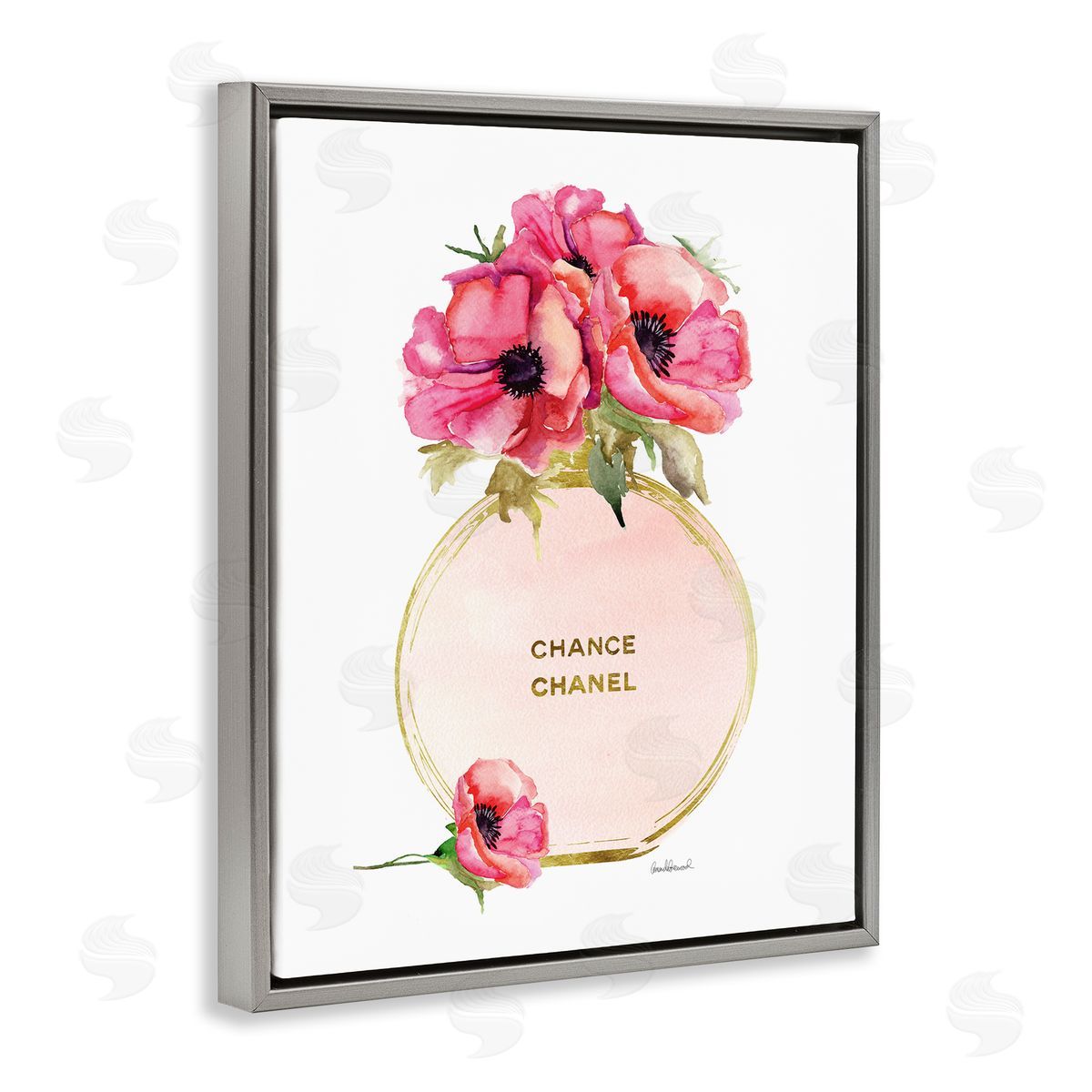 Amanda Greenwood Perfume Bottle Bouquet Gray Floater Frame Canvas Artside_