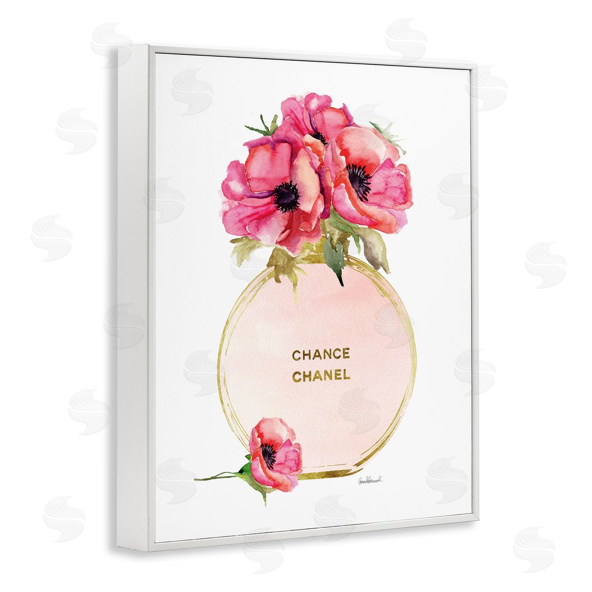 Amanda Greenwood Perfume Bottle Bouquet White Framed Giclee Wall Artside_