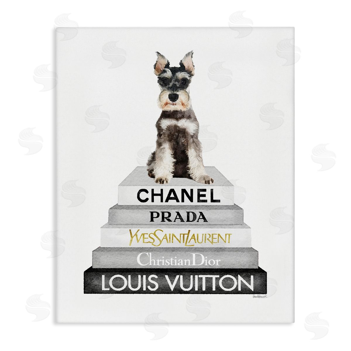 Amanda Greenwood Schnauzer Puppy on Books Canvas Wall Art