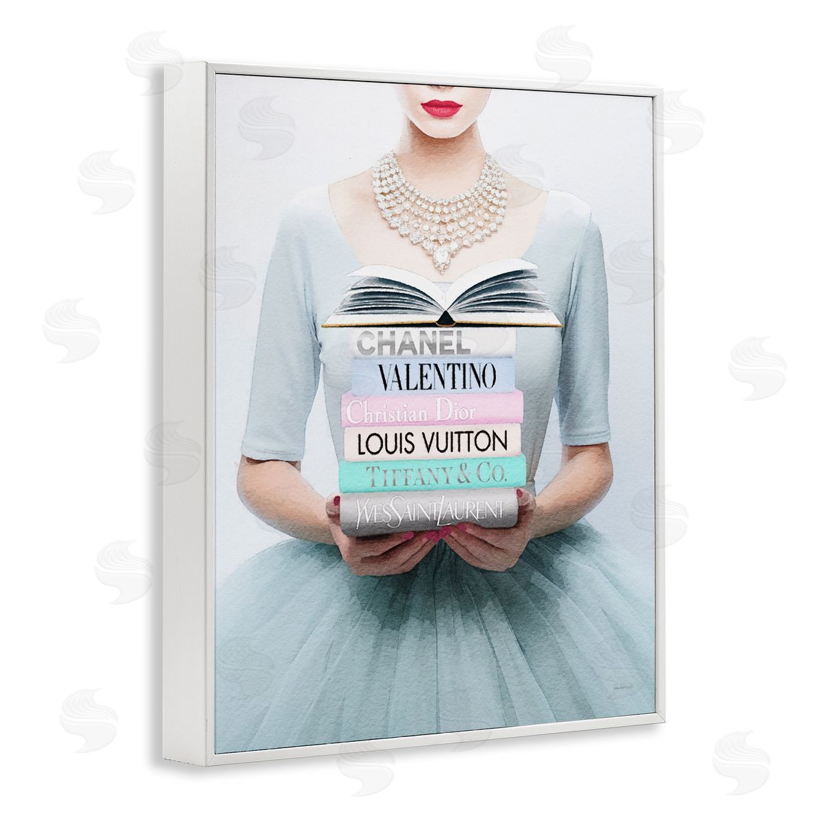 Amanda Greenwood Woman with Glam Books White Framed Giclee Wall Artside_