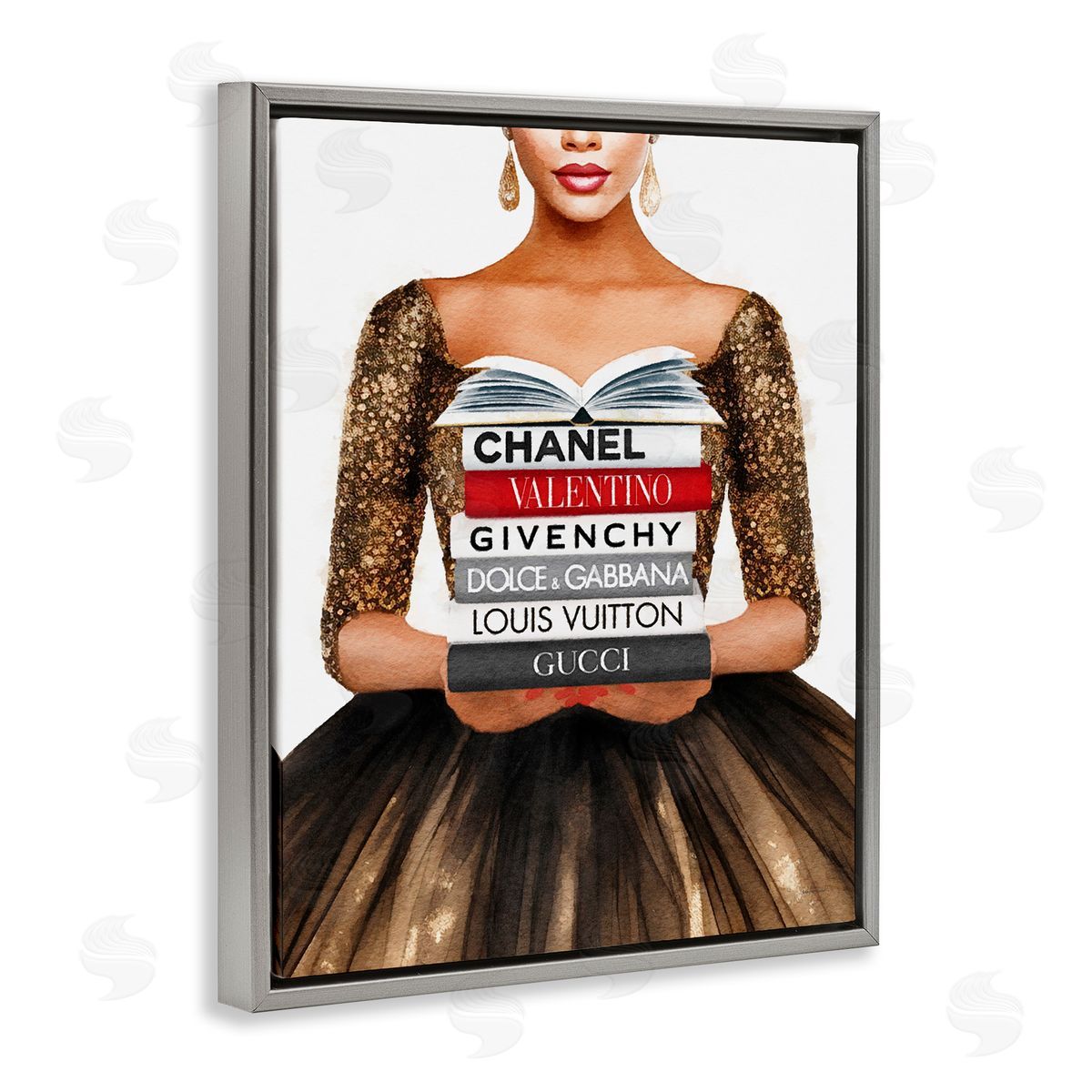 Amanda Greenwood Glam Girl & Bookstack Gray Floater Frame Canvas Artside_
