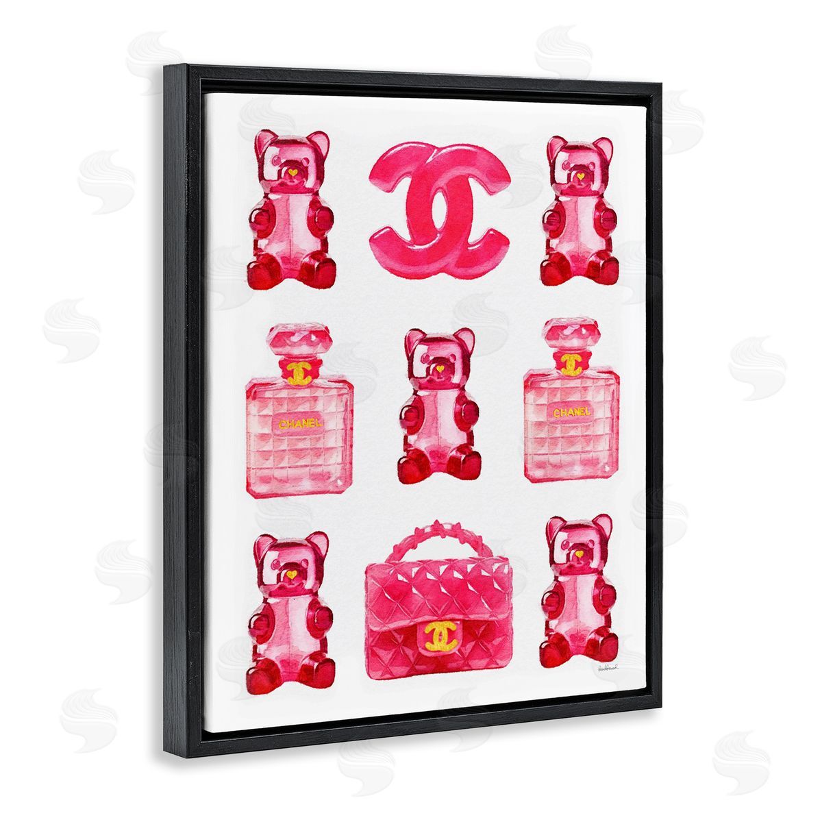Red Glam Gummy Candy Black Floating Frame Canvas Wall Art, Home Decor by Amanda Greenwood