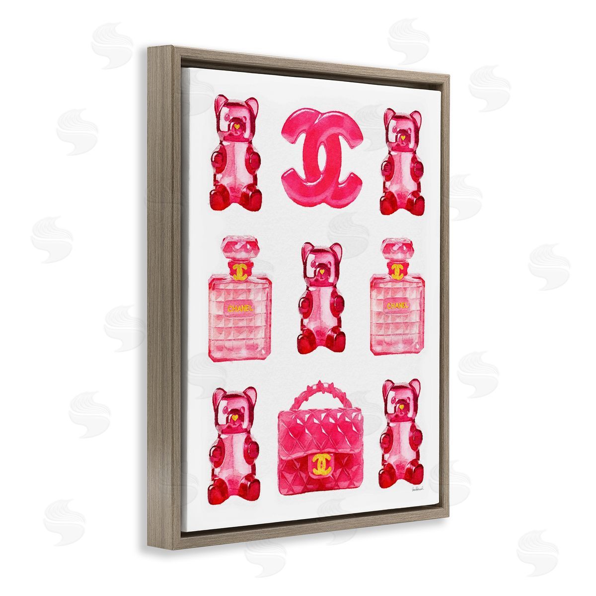 Red Glam Gummy Candy Brown Floating Frame Canvas Wall Art, Home Decor by Amanda Greenwood
