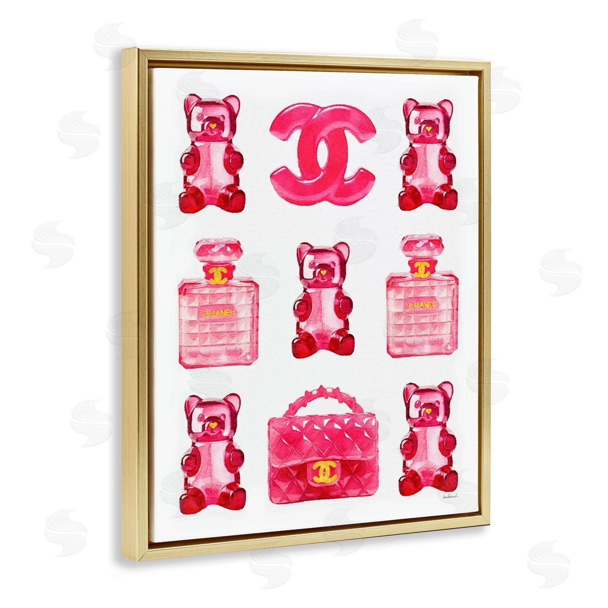 Red Glam Gummy Candy Gold Floating Frame Canvas Wall Art, Home Decor by Amanda Greenwood