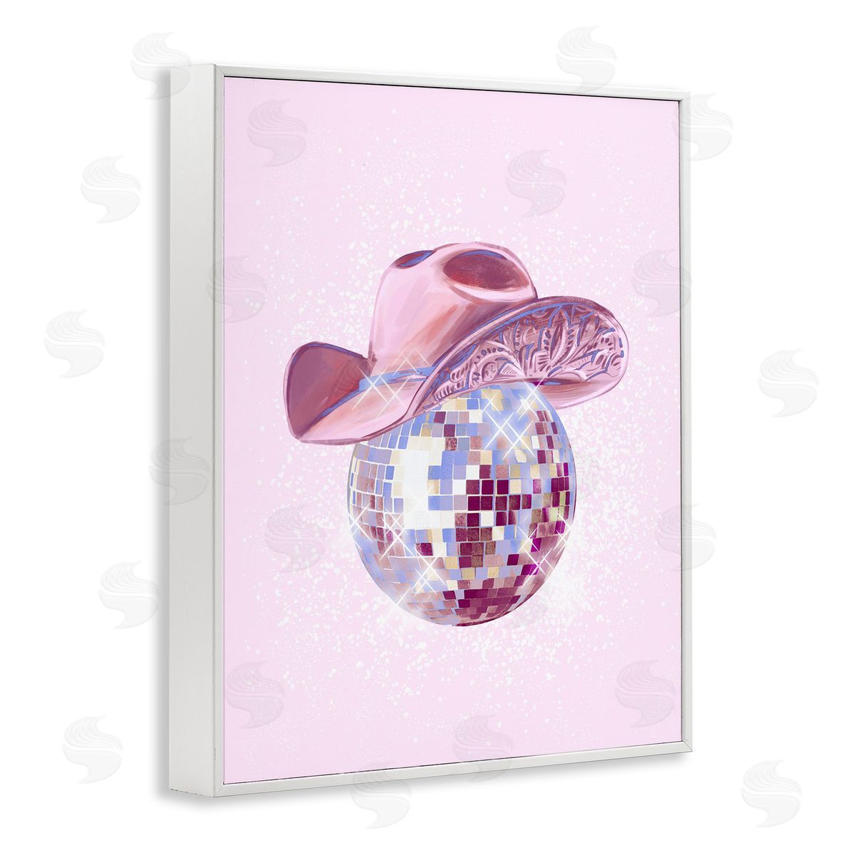 Ziwei Li Glam Pink Disco Cowgirl White Framed Giclee Wall Artside_