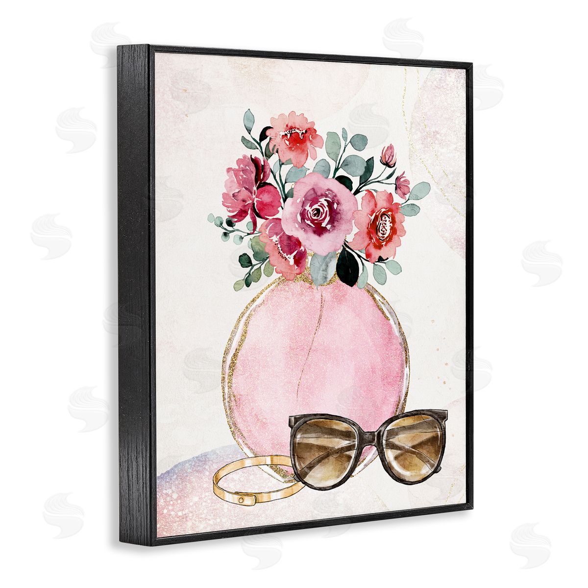 Kim Allen Pink Bouquet & Sunglasses Black Framed Giclee Wall Artside_