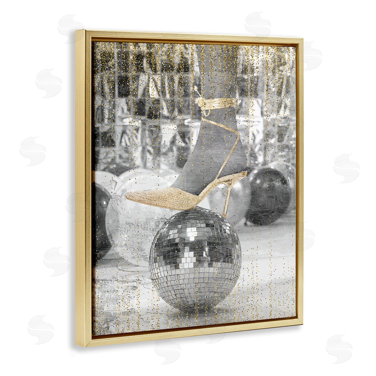 Kim Allen Glam Heels Disco Ball Gold Floater Frame Canvas Artside_