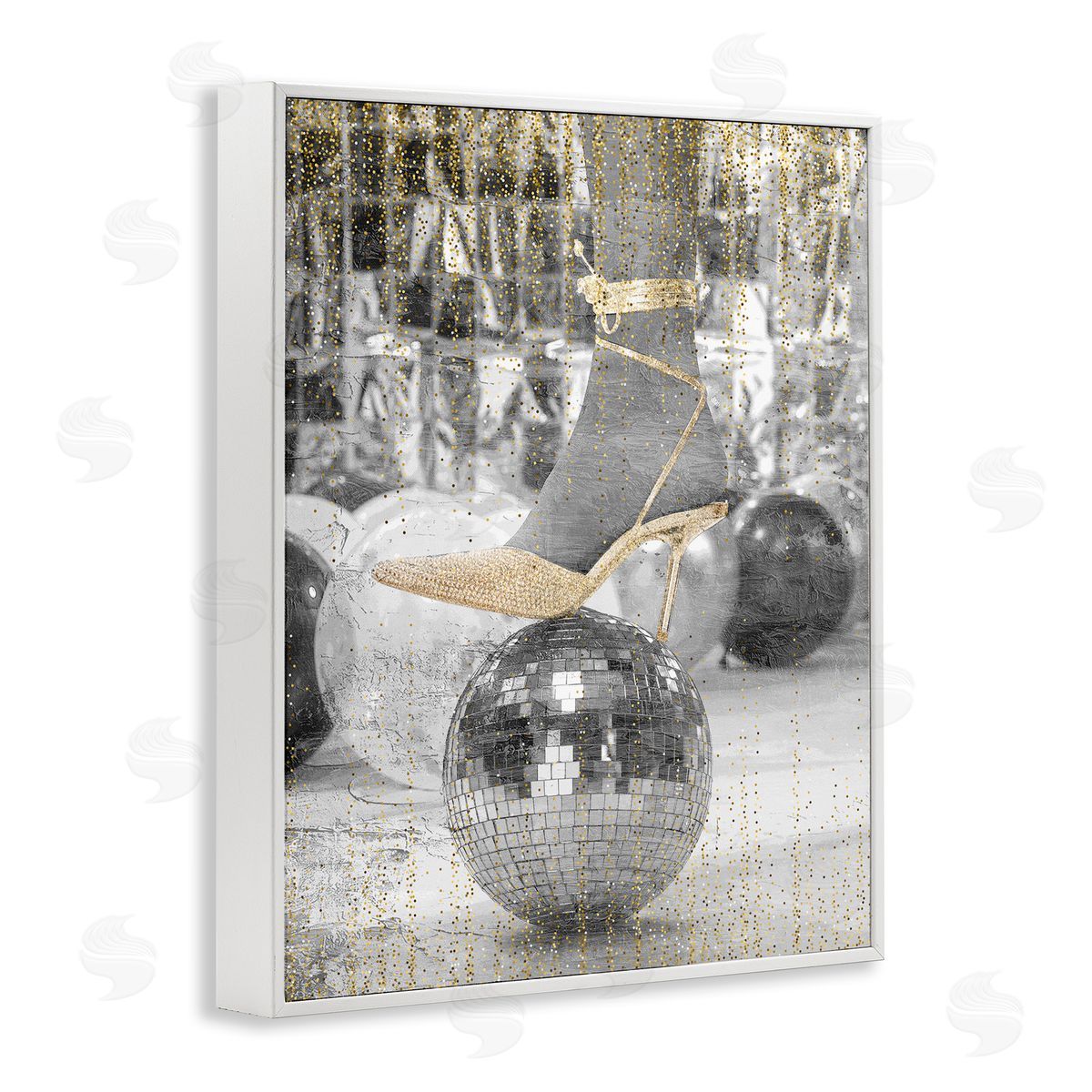 Kim Allen Glam Heels Disco Ball White Framed Giclee Wall Artside_