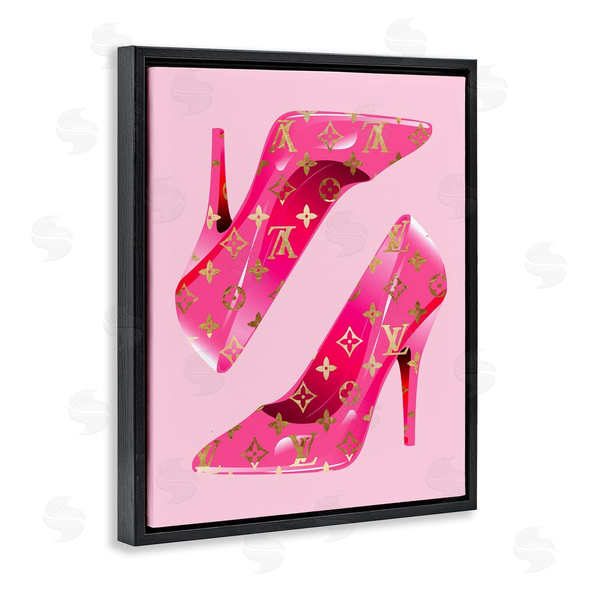 Stupell Studio Pink Glam Logo Shoes Black Floater Frame Canvas Artside_