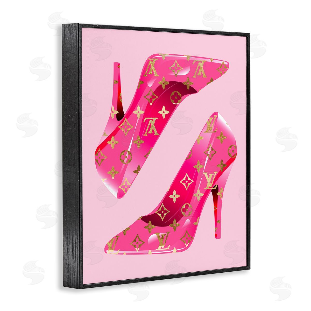 Stupell Studio Pink Glam Logo Shoes Black Framed Giclee Wall Artside_