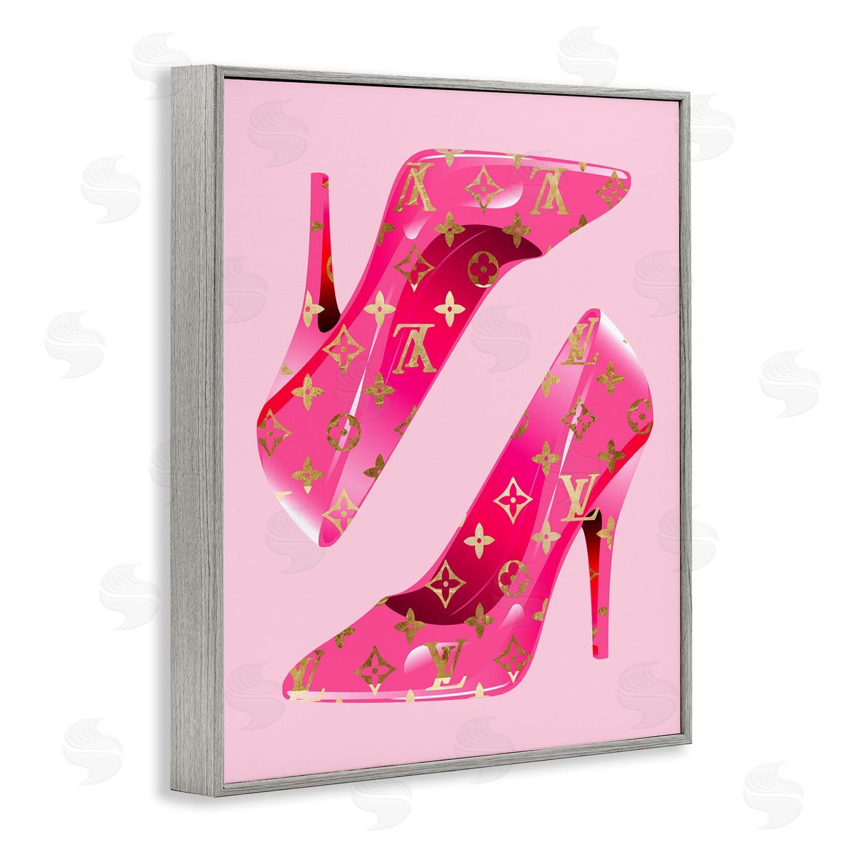 Stupell Studio Pink Glam Logo Shoes Gray Framed Giclee Wall Artside_