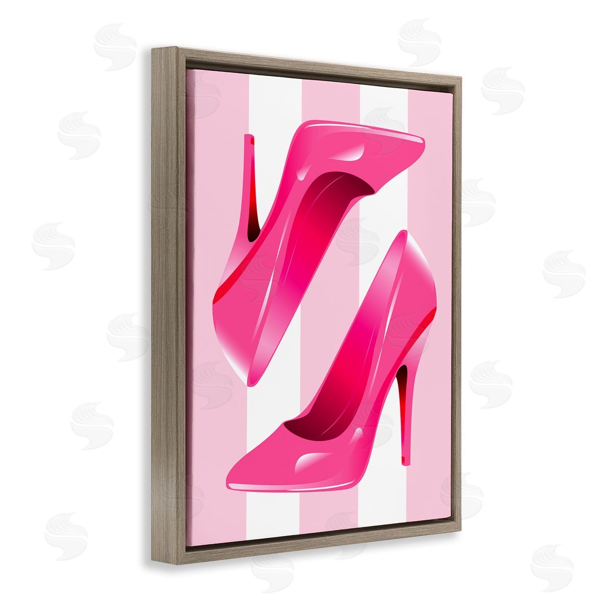 Stupell Studio Heels on Pink Stripes Brown Floater Frame Canvas Artside_