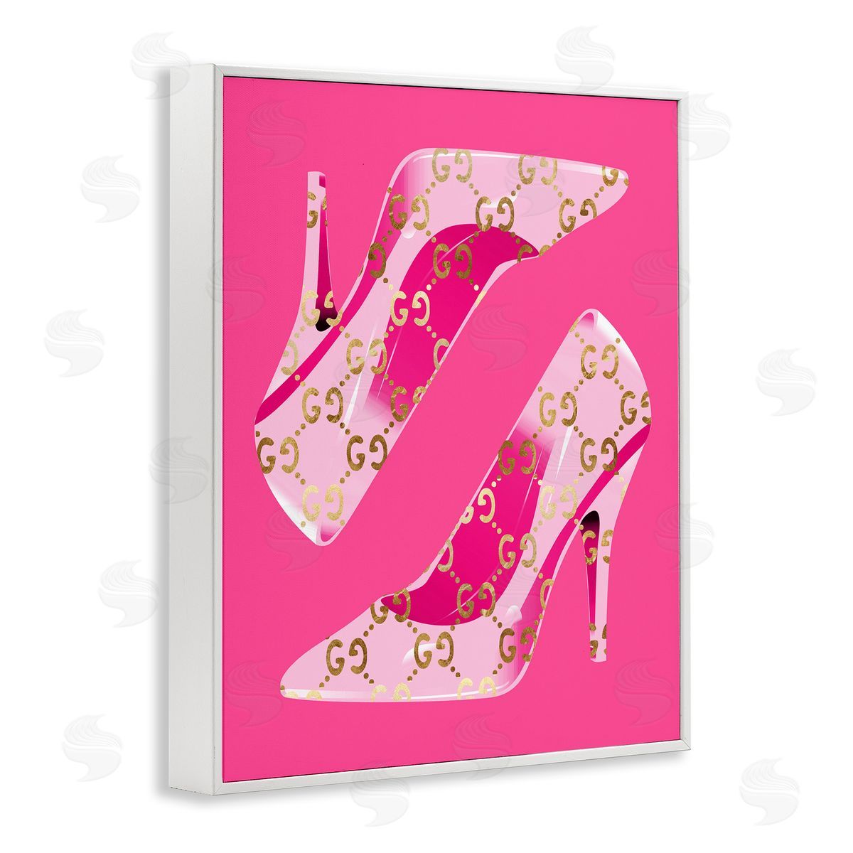 Stupell Studio Pink Glam Brand Shoes White Framed Giclee Wall Artside_