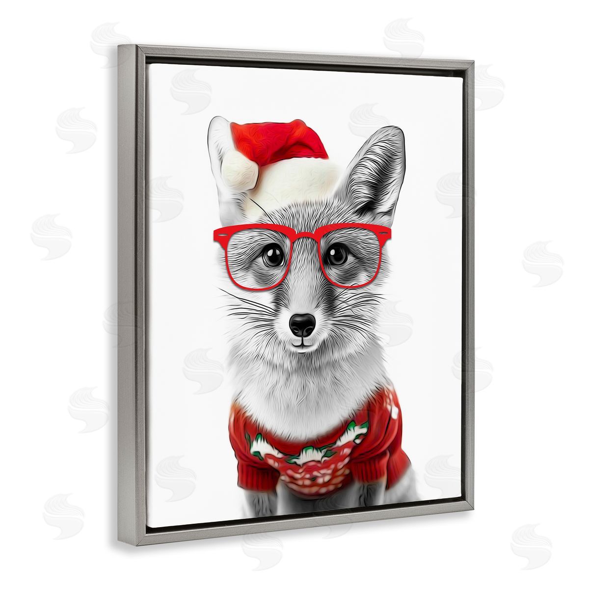 Annalisa Latella Fox in Holiday Clothes Gray Floater Frame Canvas Artside_