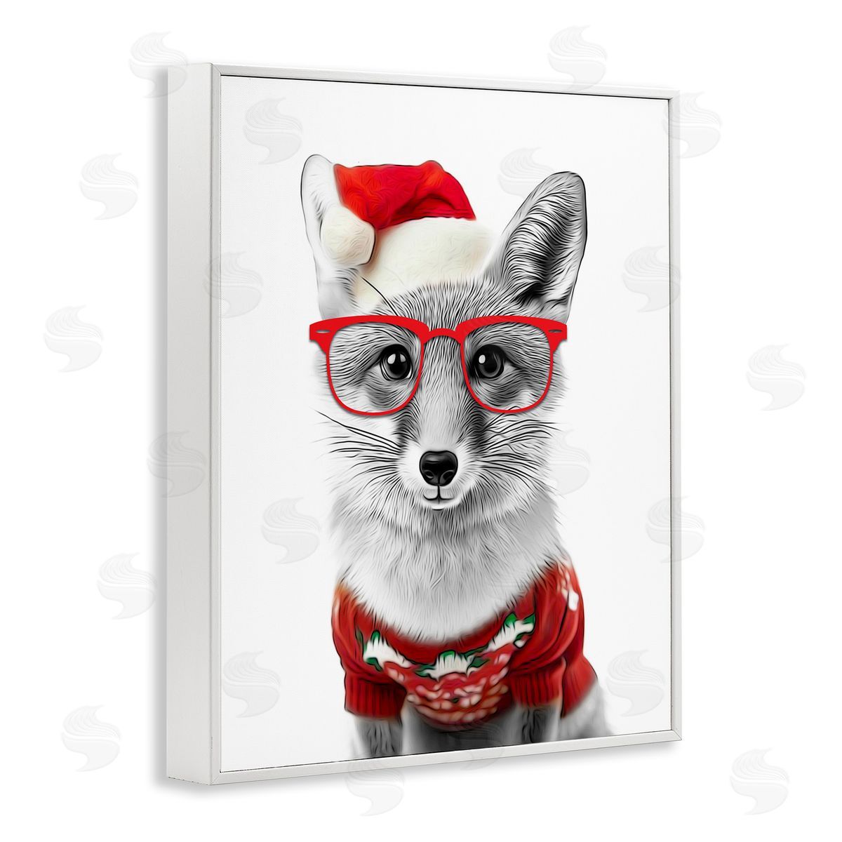 Annalisa Latella Fox in Holiday Clothes White Framed Giclee Wall Artside_