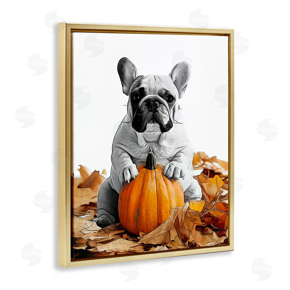 Annalisa Latella Puppy with Fall Pumpkin Gold Floater Frame Canvas Artside_