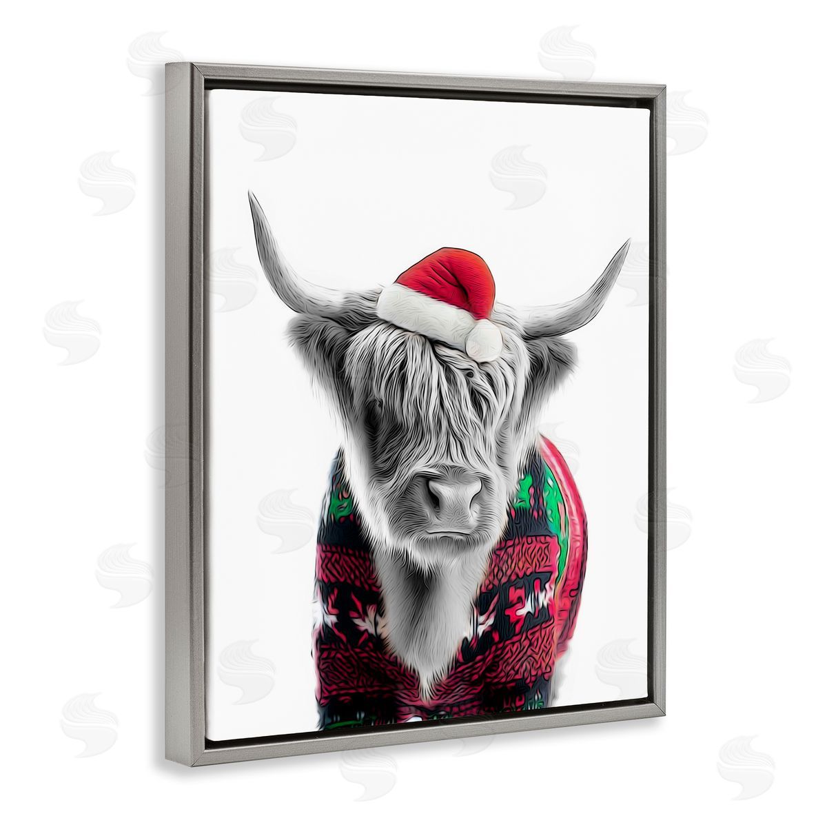 Annalisa Latella Cow in Christmas Sweater Gray Floater Frame Canvas Artside_